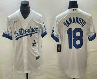 Mens Los Angeles Dodgers #18 Yoshinobu Yamamoto White 2021 City Connect Cool Base Stitched Jerseys